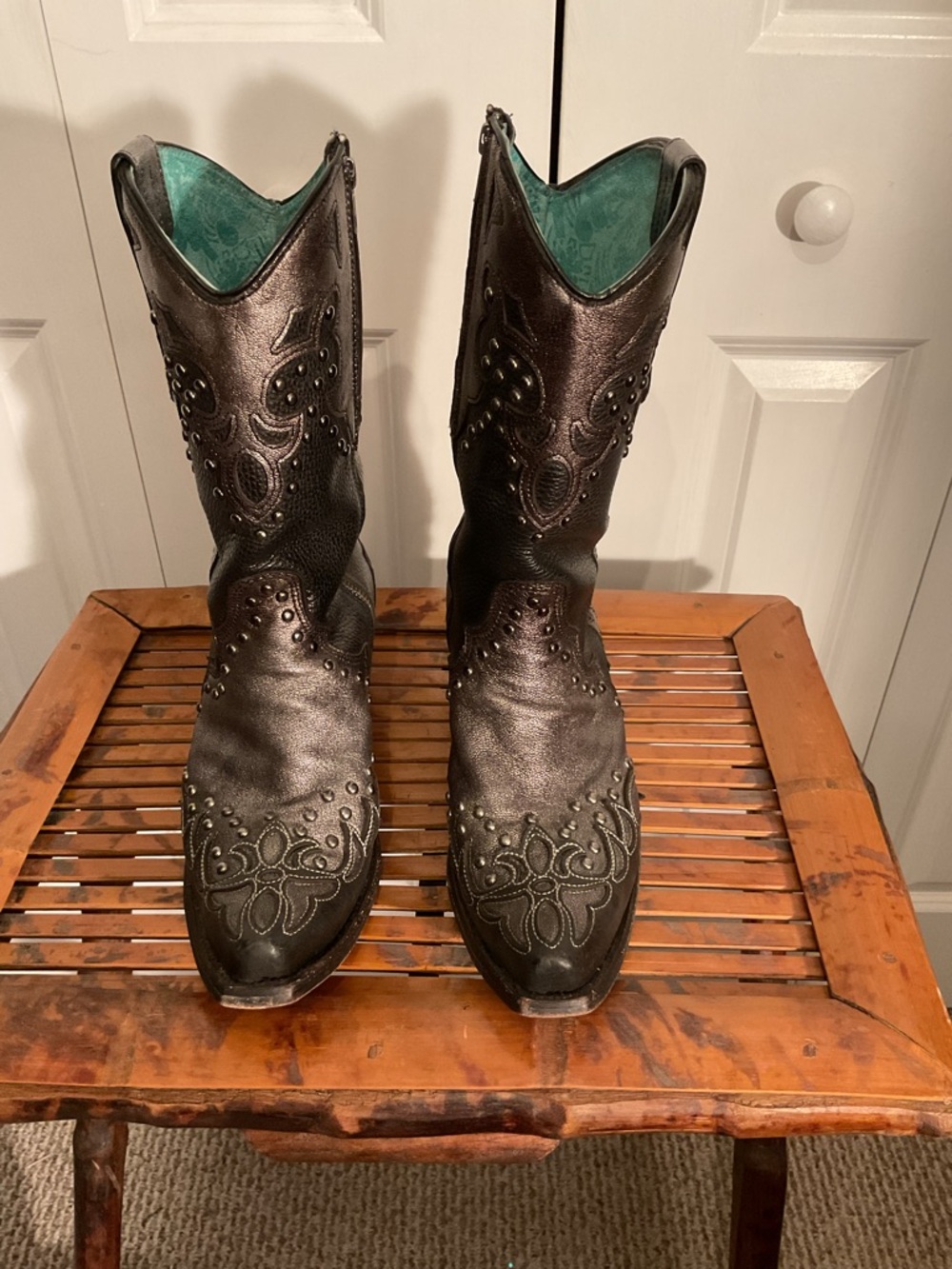 Corral Leather Metallic Gray and Black Cowboy Boots with Zippered Calf and Studs